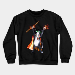 Mighty black cat sorcerer with fire magic Crewneck Sweatshirt